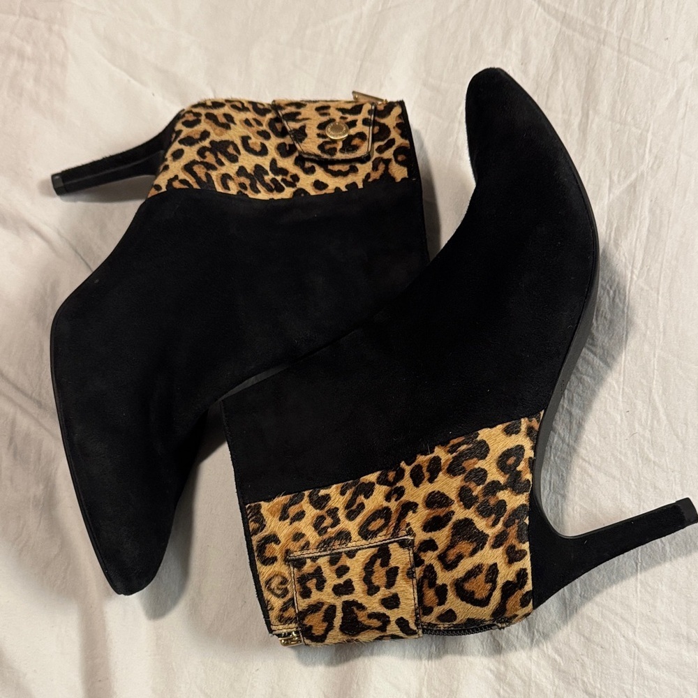 Cole Haan Black and Leopard Heeled Boots